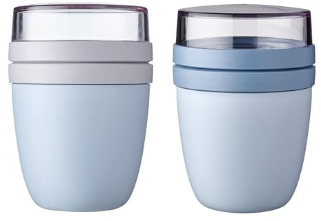 Mepal | Lunchpot Ellipse Mixed | Old Nordic Blue + Nordic Blue | Müslibecher to go | Unterteilung für Joghurt & Müsli | 500 ml + 200 ml | Geeignet für Gefrierschrank, Mikrowelle & Spülmaschine