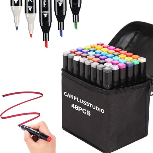 Filzstifte - 48 Farben Kunst Marker, Alkohol Marker Färbung Dual Tip Künstler Stifte Set für Studenten, Manga Künstler, Zeichnung, Skizzieren, Unterstreichen, Illustration, Malerei