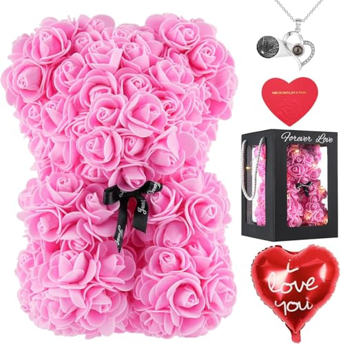 N&T NIETING Rose Bär Blume Geschenke für sie, Rose Teddy Bär, niedliche Teddy Blume Bär, Geburtstagsgeschenke für Mädchen, niedliche romantische Geschenke für Frau/Mama//Tochter, Jubiläum Geburtstagsg