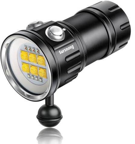 Sursnong N24 7500 Lumens Tauchlampe - Professionelle Unterwasser-Videoleuchte mit 90 CRI, 6500K Weißes Licht, für Tauchen/Unterwasserfotografie/Videografie (IP68 Wasserdicht, 80m Tiefe)