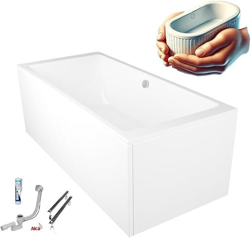 ECOLAM Baignoire rectangulaire Tami 200x90 cm + tablier | isolation ecoThermoPro | vidage et trop-plein automatique pieds et silicone