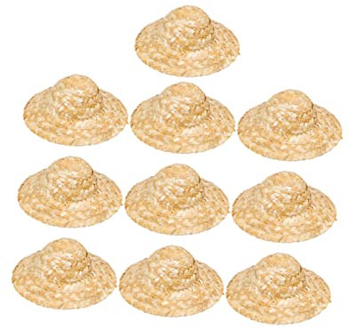 Gogogmee 10pcs Mini Hand-Woven Straw Hats for Crafts and Doll Decorations, 13cm Small Party Craft Caps, Miniature Woven Doll Hats for DIY Handcraft Accessories