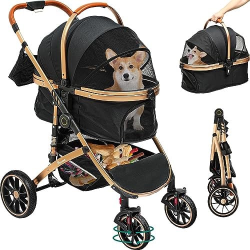 YITAHOME Hundewagen für Kleine Hunde, Hundebuggy Kleine Hunde, Hunde Buggy, Katzenwagen, Hundewagen 3 in 1 Hundebuggy Bis 20kg, Klappbar, Faltbar Hund Kinderwagen, 80 * 59 * 101cm (Schwarz)