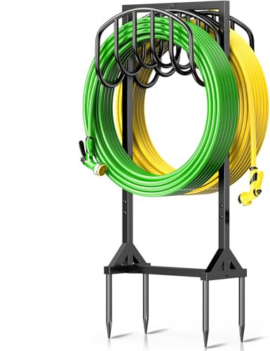 Gartenschlauchhalter für 2 x 45 m Schläuche, strapazierfähiger freistehender Metall-Schlauchhalter mit 4 Spikes, rostfreie Gartenschlauchtrommeln, Schlauchaufhänger, Aufbewahrung für draußen, Hof