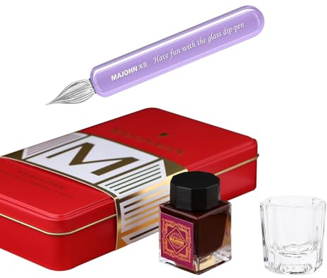 SIPLIV Majohn Crystal Glass Dip Pen Glass Pen Kit Vintage Calligraphy Signatures Pen with Bottle Ink and Cleaning Cup, Purple