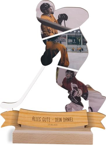 Eishockey Geschenk personalisiert - Foto Motiv Holzbild opt. mit Sockel - Eishocky Geschenke, Eishockey Geschenk für Männer, Frauen und Kinder, Eishockey Geburtstagsgeschenk, Eishockey Geschenke