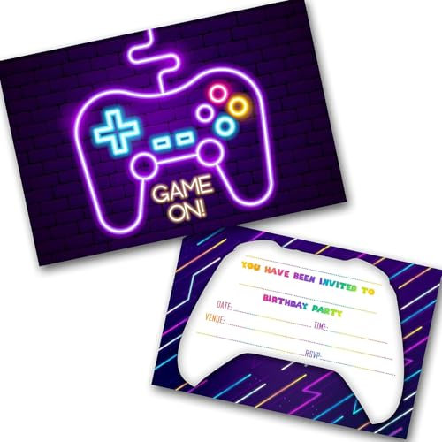 Childrens Party Invites Birthday Invitations & Envelopes (WRITE ON) Packs of 30 and 40 (Gaming 30 Pack)