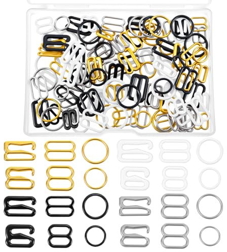 Ouligay 120 Stück Verstellbare BH Träger Clips,Damen BH Träger Halter,Ersatz für BH Träger Schnallen,8mm 12mm Metall-BH-Träger-Clip für Damen Frauen,für Badeanzüge BH Slip-Kleider Bikini-Verschluss