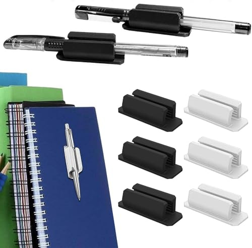 SAVOSWEET 6 Stück Silikon Stifthalter Selbstklebend, Flexibler Stifthalter und Marker-Clip für Klassenzimmer, Büro, Schreibtisch, Whiteboard (Schwarz und Weiß)