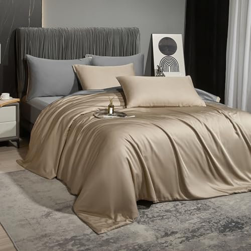 Luowei Sommer Bettwäsche 135x200 cm Bambus Kühlend Anti Schwitz Bettwäsche Set Braun Weiche Luxus 100% Bambus Bettbezüge mit Reißverschluss und 1 Kissenbezug 80x80