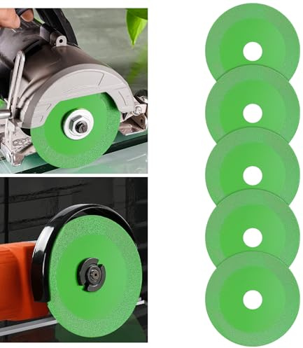 Flintronic 5 Stück Diamanttrennscheibe, Ø115mm x 15mm Glas-Trennscheibe, 22.23mm Innere-Glasschneidescheibe, Glass Cutting Disc, Diamantsägeblatt-Geschnittenes für Keramik Keramikfliesen glass(Grün)