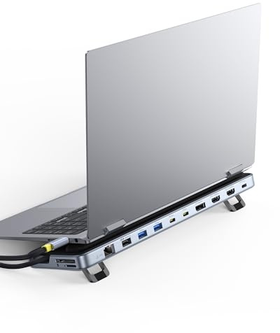 Baseus Docking station per computer portatile, display 4K multitasking con 2 HDMI+DP, PD, 3 USB-A, RJ45, audio, lettore di schede TF/SD, hub USB compatibile per MacBook/Dell/HP/Surface/Lenovo