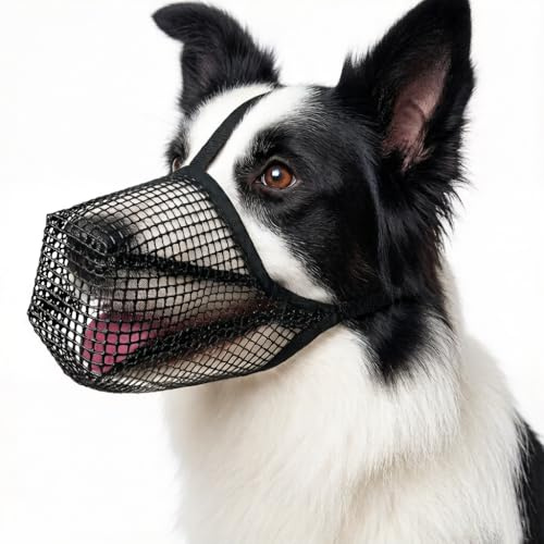 Maulkorb für Hunde, Weicher Netzmaulkorb für kleine, mittelgroße und große Hunde, verstellbare Welpenmaulkörbe zum Auffangen von Beißen, Lecken und Kauen (S)