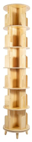 ZENGRICE Libreria girevole, 6 ripiani, scaffale girevole in legno, grande spazio di archiviazione, design speciale, per riporre libri, souvenir, oggetti espositivi