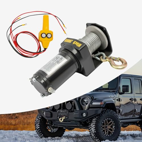 Cabrestante eléctrico 900 kg/200 kg con controlador de mango para todoterreno quad, ATV, dispositivo de elevación y tracción de acero UTV, con 6 m de longitud de cuerda