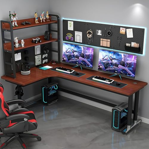 L-Shaped Computer Desk Corner Workstation With Pegboard, Home Office Gaming Desk With Bookshelf, Study Writing Table For PC & Laptop, Space-Saving Ergonomic Design For Small Rooms(B-left,120x100x75cm)