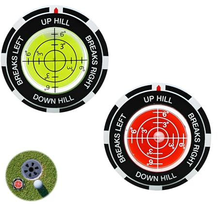 2 Pack Golf Green Reader Ball Marker, Red and Green Bubble Level Alignment Marker with Slope Gauge Pocket Putting Aid for Golfers Beginners and Professionals Ideal for Practice and Golf Games