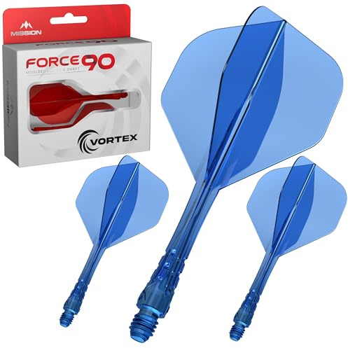 Mission Darts Force 90 Vortex, integriertes präzisionsgeformtes Dart-Flight- und Schaftsystem, mehrere Stile, mehrere Farben.