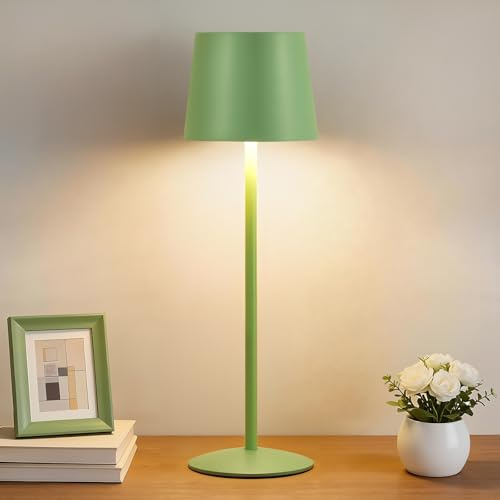 GyroVu Kabellose LED Tischlampe, Akku Touch Tischleuchte mit USB-C Grün | Höhenverstellbar Lampe Dimmbar Stufenlos, IP44 Wasserdicht, Wiederaufladbar Akku Tischlampe für Camping Esstisch Wohnzimmer