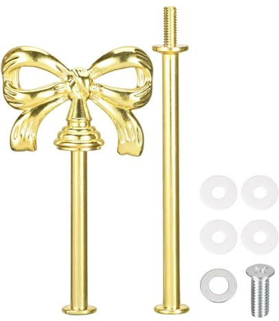 sourcing map 1 Set 2-Tier Cupcake Stand Hardware Handles,Cake Plate Stand Handle Fittings with Screws for DIY Making Fruit Plate Cake Stand, Bow-Knot Gold