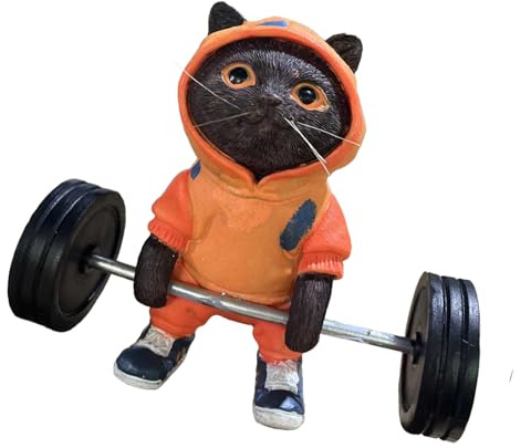 SkyPOOU Lustige Katzen heben Langhantel-Figur, Statue, Kunstharz, Statuen, Heimdekoration, Geschenke für Liebhaber, moderne Kunst, Indoor-Katzenskulptur