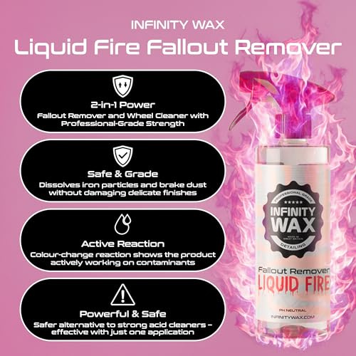 Infinity Wax Liquid Fire 1L – Iron Fallout Remover & Wheel Cleaner pH Neutral, Dissolves Brake Dust & Embedded Contamination Safe on Paint, Wheels & Trim