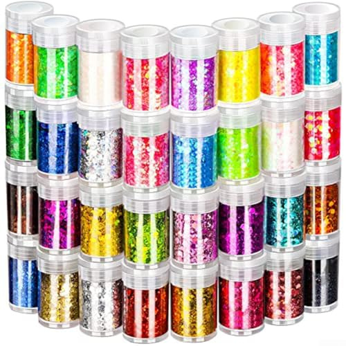 Glitzerpuder-Set, 32 Farben, feiner Glitzer für Bastelarbeiten, Gesichts-Make-up, Nagelkunst und Harzprojekte, 32 Stück