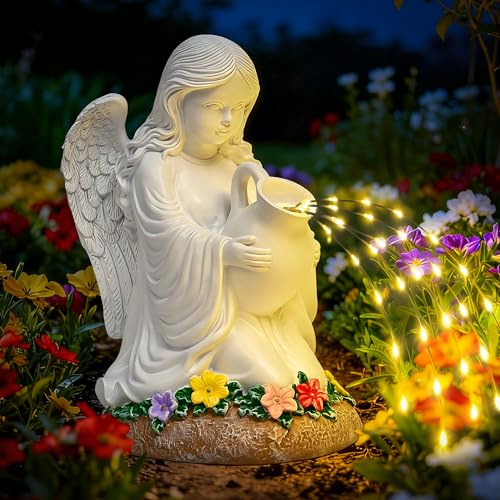 GIGALUMI Solar Engel Gartendeko, Geschenke für Mama, Muttertagsgeschenk, Grabschmuck für Frauen, 35 LEDs Wetterfest Solar Engel Dekoration für Veranda, Garten, Terrasse, Hof, Balkon