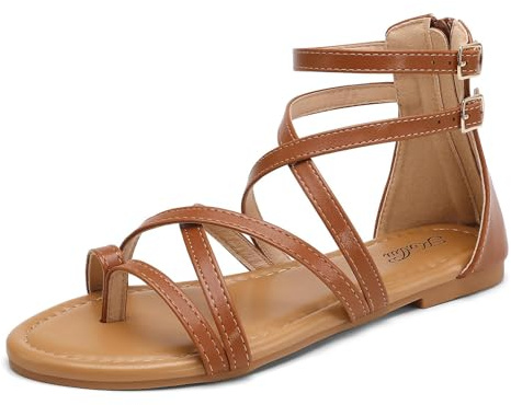 katliu Sandales à Brides Femme Plates Été Spartiates Chocolat 41