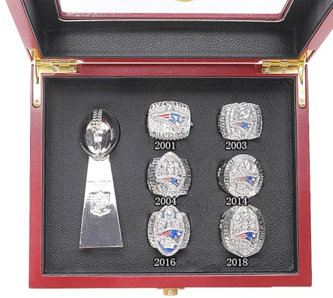 LKLNKVL ring， New England Patriots Championship Ring & Fantasy Trophy Set - Super Bowl Champion Collectibles for Rugby Fans