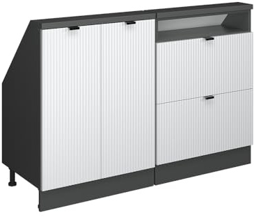Vicco Küchenschrank für Dachschrägen R-Line, Weiß Riffel, 120 cm 2er Set, geeignet für schräge Wände und Variable Küchenmontage