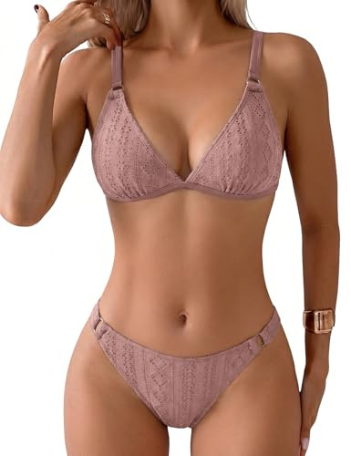 Nadeer Tagliato Alto Sexy A Vita Bassa Tessuto Traforato Scollo A V Costume Due Pezzi Donna Curvy Anello Metallico Brasiliana Bikini Donna Mare