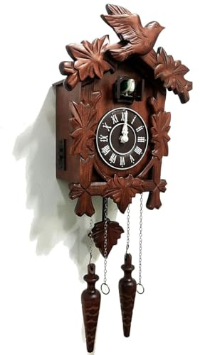 Rylai Cuckoo Clock Vintage Large Wooden Wall Clock Handcrafted 13x9.5 Inch Brown