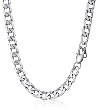 PROSTEEL Mens Curb Chain Necklace, Cuban Link Chains Silver/Gold Plated/Black, 4mm/6mm/9mm/13mm Width, 18-30 Inches, Hip Hop Hypoallergenic 316L Stainless Steel Jewellery -Send Gift Box