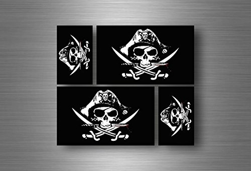 Akachafactory 4X Aufkleber Sticker Fahne Flagge Pirat Piraten Totenkopf Skull Jack Rackham r1