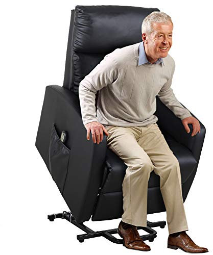 BAKAJI Poltrona Alzapersona Elettrica Motorizzata Reclinabile in Similpelle Ecopelle Con Tasca Porta telecomando Per Anziani e Persone Disabili (Nero)