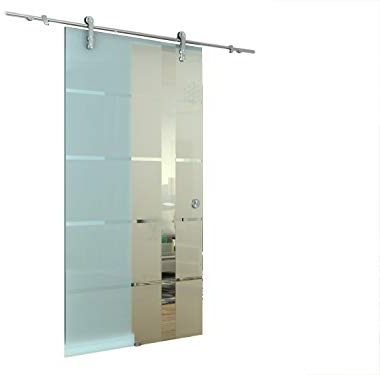 Glaszentrum Hagen - Glasschiebetür Schiebetür Tür Glastür Zimmertür mit Griffmuschel Edelstahl Komplettset (1025x2050mm, Variation A16)