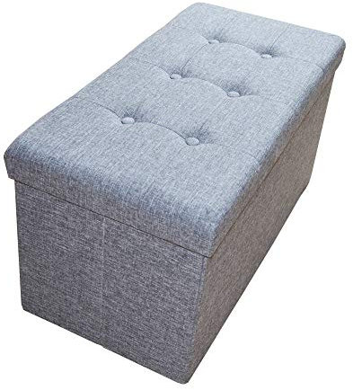 Natsen Sitzbank mit Stauraum Leinen Sitzhocker, Faltbare Fußbank Sitztruhe, belastbar bis 300kg, 76 * 38 * 38cm,Grey