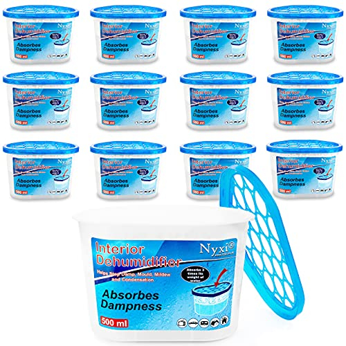 Nyxi Dehumidifier Set of 24 X Interior 500 ml Each Unit - Ideal to stop damp, mould mildew & condensation - For Wardrobe, Home, Kitchen, Garage, Bedroom, Caravan, Office, Basement etc White