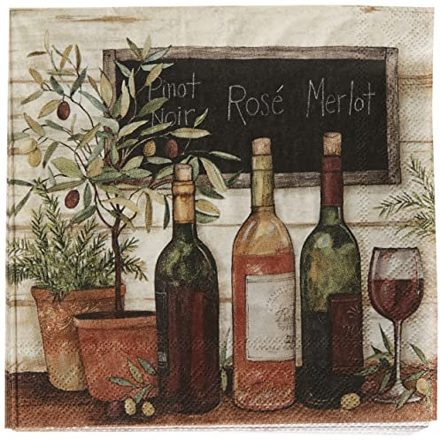 Boston International IHR Cocktail-Servietten aus Papier, 12,7 x 12,7 cm, Wein und Oliven C811200