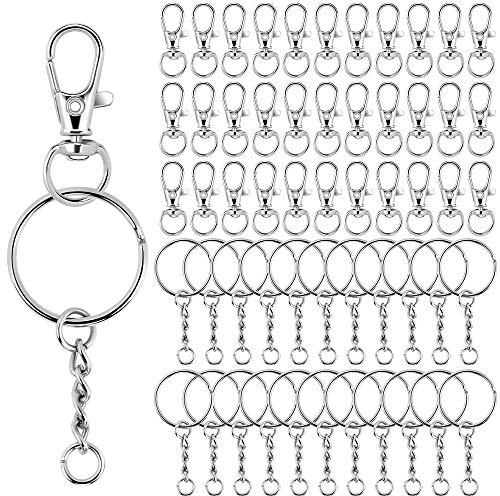 Porte-Clés 70pcs en Alliage de Zinc et Fer avec Anneaux Détachables, Chaîne et Mousquetons Pivotants Crochet Rond de Homard