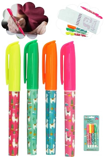 GEM Import Writing Supplies Gelschreiber für Kinder, Schule, Kugelschreiber, Textmarker, Glitzerröhren (Textmarker, Lama-4er-Pack)