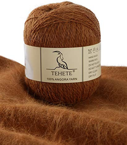 TEHETE 100% Angorawolle Garn zum stricken, Häkelgarn 38 Farben 325 Merter 50g 2-fädig je Knäuel,weich und leicht,Golden Braun,846
