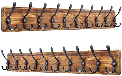WEBI Garderobenleiste,98cm Lang Garderobenhaken mit 10 Dreifachhaken,Wandgarderobe Holz,Kleiderhaken Wand,Hakenleiste Garderobe,Jackenhalter Wand für Mäntel,Jacken,Rustikal Braun,2 Stück