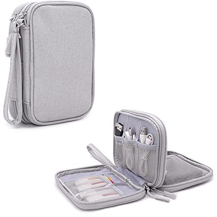 Hosoncovy Double Layer 2.5 Inch Hard Drive Case Carrying Case Travel Case Hard Drive Storage Bag USB Flash Drive Organizer Case for Two 2.5 inch WD Western My Passport Seagate Samsung (Grey)