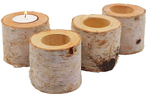 Yokoke Sukkulenten Pflanze Birke Rinde Halter Teelicht Kerzenhalter Birke Blumentöpfe Holz Kerzenhalter Party Dekoration (4 Stück (gleiche Höhe))