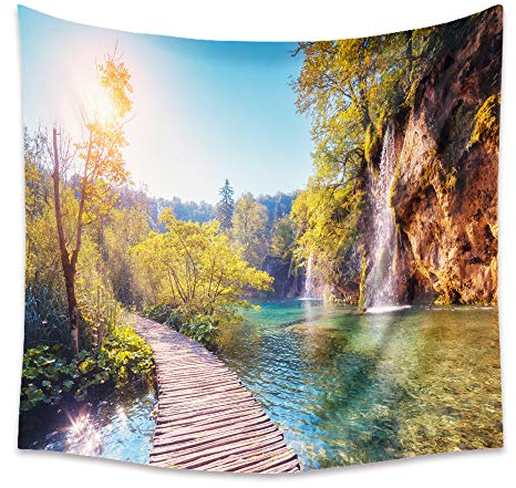 Lsimeru Wald Wasserfall Wandteppich Berge 150x130 Wandtücher Natur Landschaft Seewasser Wandbehang Baum Tree Wandtuch Tapestry Schlafzimmer Wohnzimmer Deko