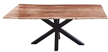 SAM Esszimmertisch 200x100cm Quincy, echte Baumkante, Akazienholz naturfarben, massiver Baumkantentisch mit Spider-Gestell Mattschwarz