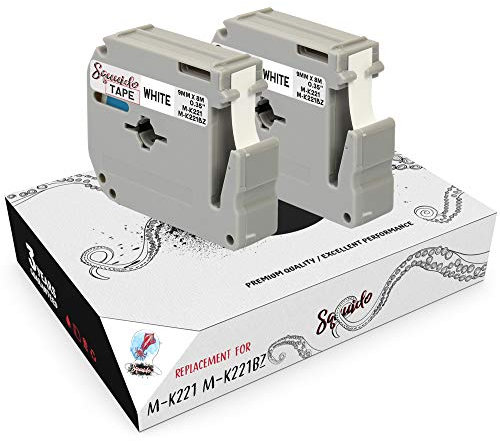 Squuido 2 Kassetten Schwarz auf Weiß Etikettenband M K221 MK221 MK-221BZ 9mm x 8m kompatibel mit Brother P-Touch PT-M95 PT-100 PT-70 PT-80 PT-90 PT-55 PT-65 PT-110 PT-75 PT-85 BB-4