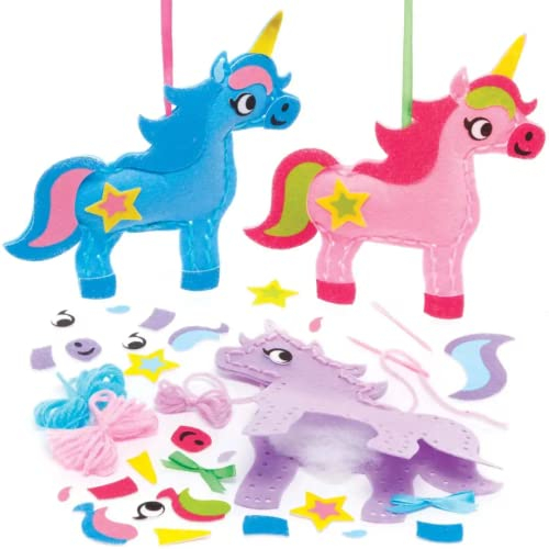 Baker Ross FE273 Einhorn Näh-Dekorationssets - 3 Stück, Nähset für Kinder, kreative Aktivitäten für Kinder, ideales Kunst- und Handwerksprojekt
